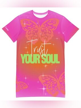 Hot Pink “Trust Your Soul” Oracle Inspired T-Shirt Dress 💖 Bold, Colorful
